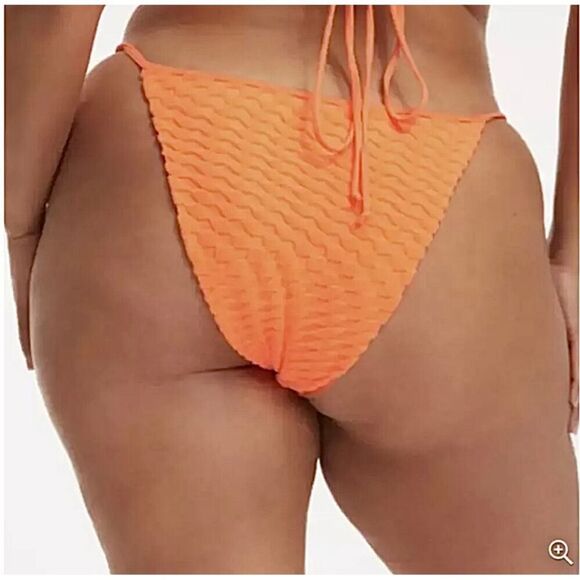 GOOD AMERICAN Hot Pink Triangle String Bikini Waist Tie Jacquard Large 3 New - Picture 8 of 10